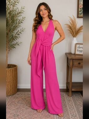 Elegant Hot Pink Halter Jumpsuit